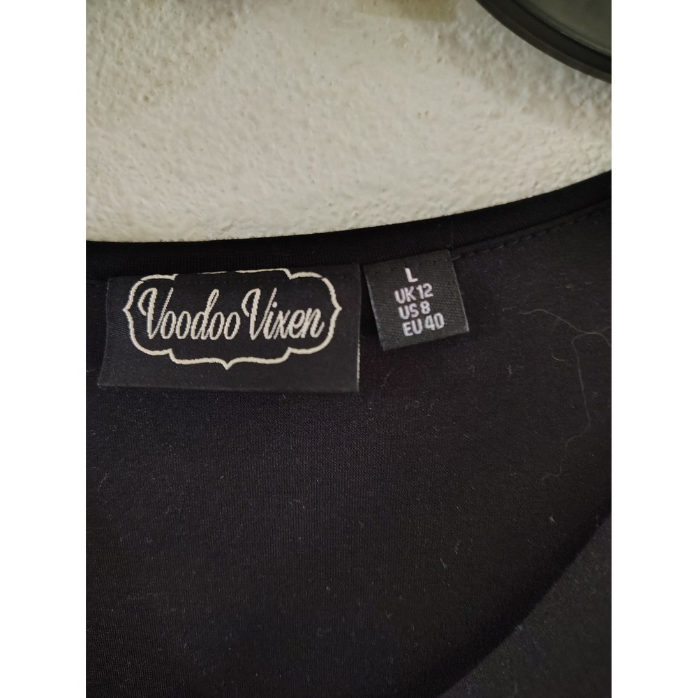 Voodoo Vixen Black Vintage Style Shawl Collar Button 3/4 Sleeve Knit Top Large - Picture 2 of 3